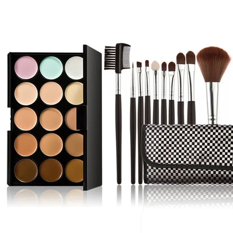Makeup Makeup Palette Contour Face Cream 15 Colors Concealer10pc Black Brush Comb Kit Paleta De Maquiagem 1