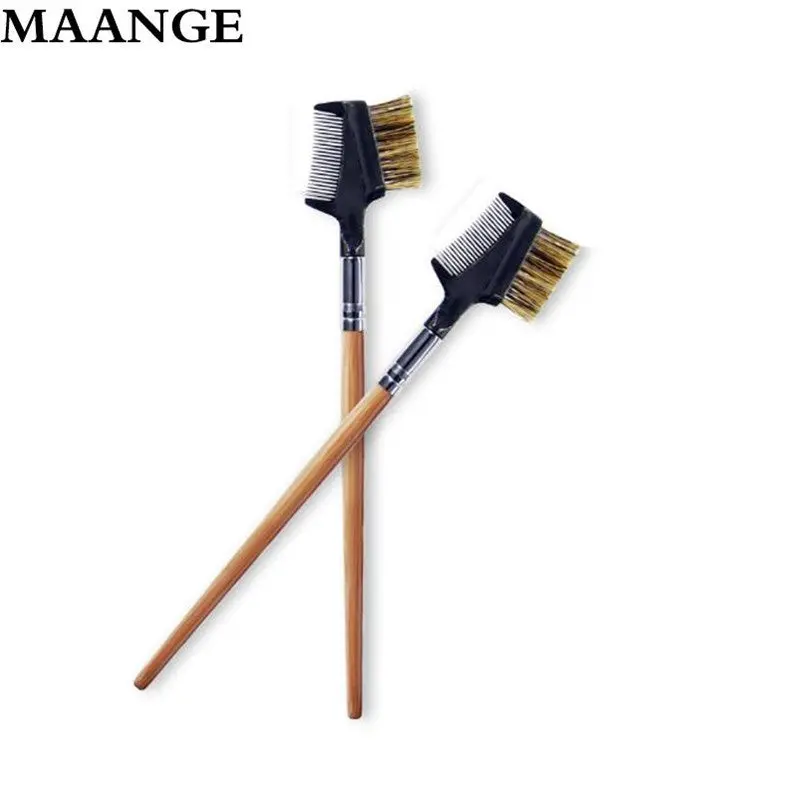Makeup Tools Wood Hle Double Eyebrow Comb Brush Makeup Brushes Professional Volume Eyelashes Cosmetics Tool 2