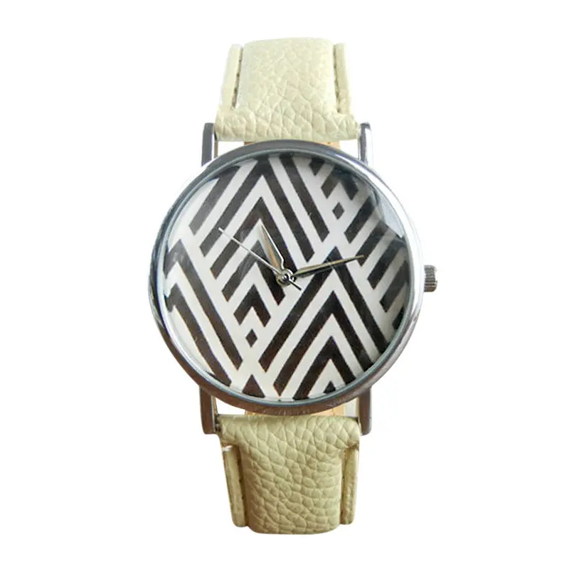 Mance Colorful Geometric Pattern Leather Band Analog Quartz Vogue Unisex Women Boy Girl Wrist Watch Relogio Feminino 2