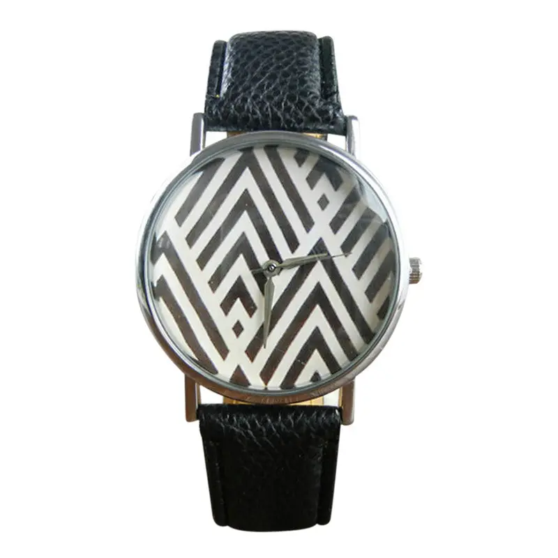Mance Colorful Geometric Pattern Leather Band Analog Quartz Vogue Unisex Women Boy Girl Wrist Watch Relogio Feminino 3