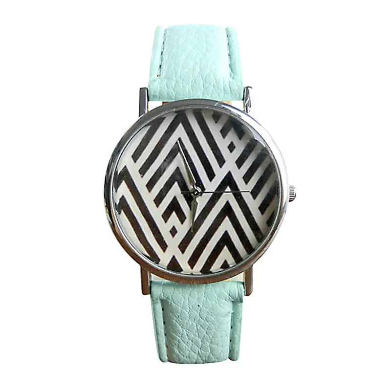 Mance Colorful Geometric Pattern Leather Band Analog Quartz Vogue Unisex Women Boy Girl Wrist Watch Relogio Feminino 4