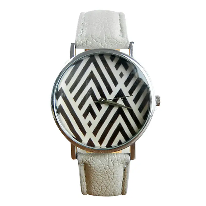 Mance Colorful Geometric Pattern Leather Band Analog Quartz Vogue Unisex Women Boy Girl Wrist Watch Relogio Feminino 5