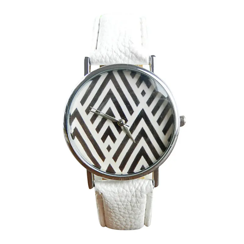 Mance Colorful Geometric Pattern Leather Band Analog Quartz Vogue Unisex Women Boy Girl Wrist Watch Relogio Feminino 6