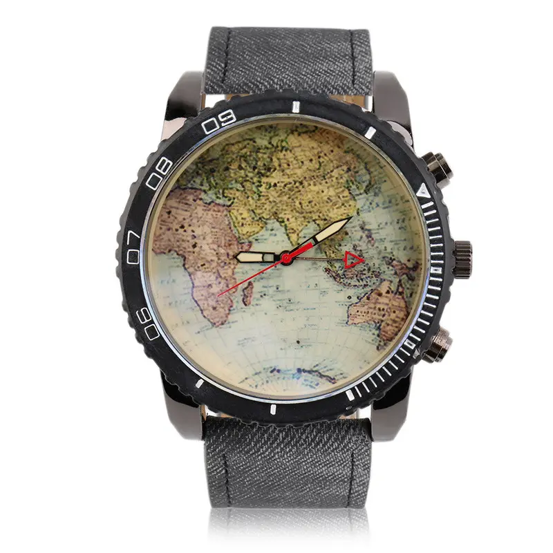Map Wristwatch Watch Strap Round 1075 Denim Leather Water Resistant 1