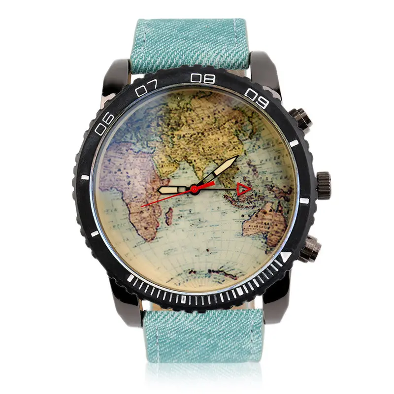 Map Wristwatch Watch Strap Round 1075 Denim Leather Water Resistant 2