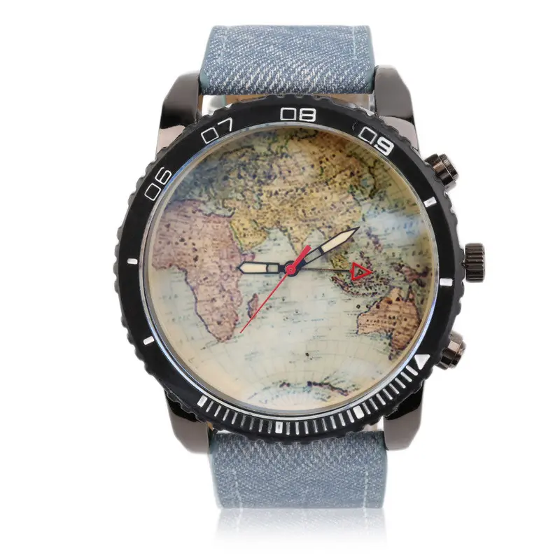 Map Wristwatch Watch Strap Round 1075 Denim Leather Water Resistant 3