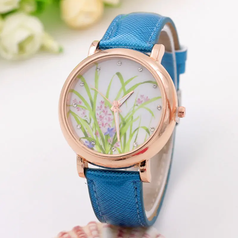 Meadow Shoes Pattern Leather Band Analog Quartz Women Watches Wristwatch Montre Feida 2