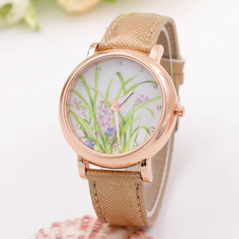 Meadow Shoes Pattern Leather Band Analog Quartz Women Watches Wristwatch Montre Feida 3