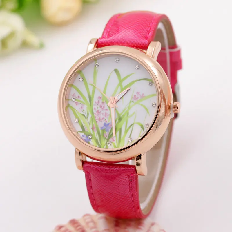 Meadow Shoes Pattern Leather Band Analog Quartz Women Watches Wristwatch Montre Feida 4