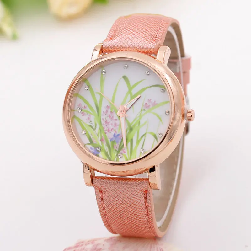 Meadow Shoes Pattern Leather Band Analog Quartz Women Watches Wristwatch Montre Feida 5