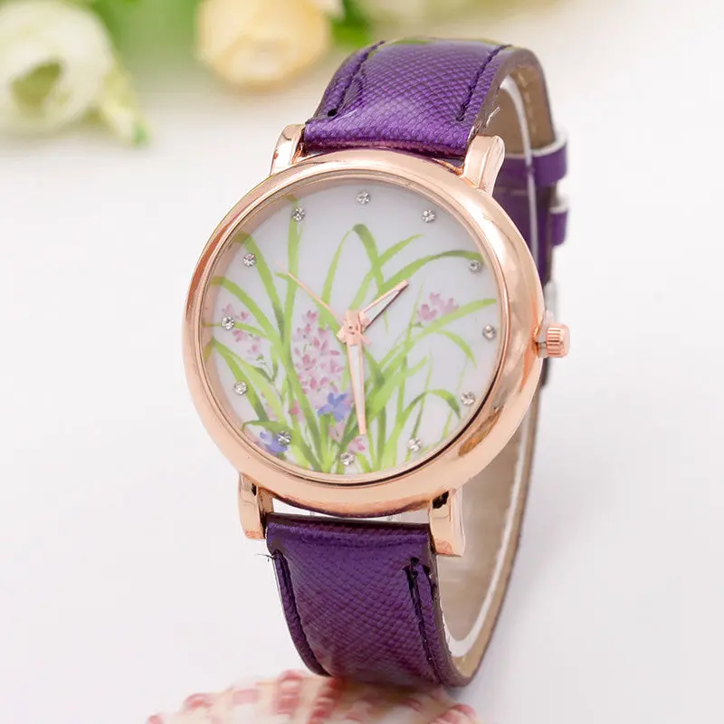 Meadow Shoes Pattern Leather Band Analog Quartz Women Watches Wristwatch Montre Feida 6
