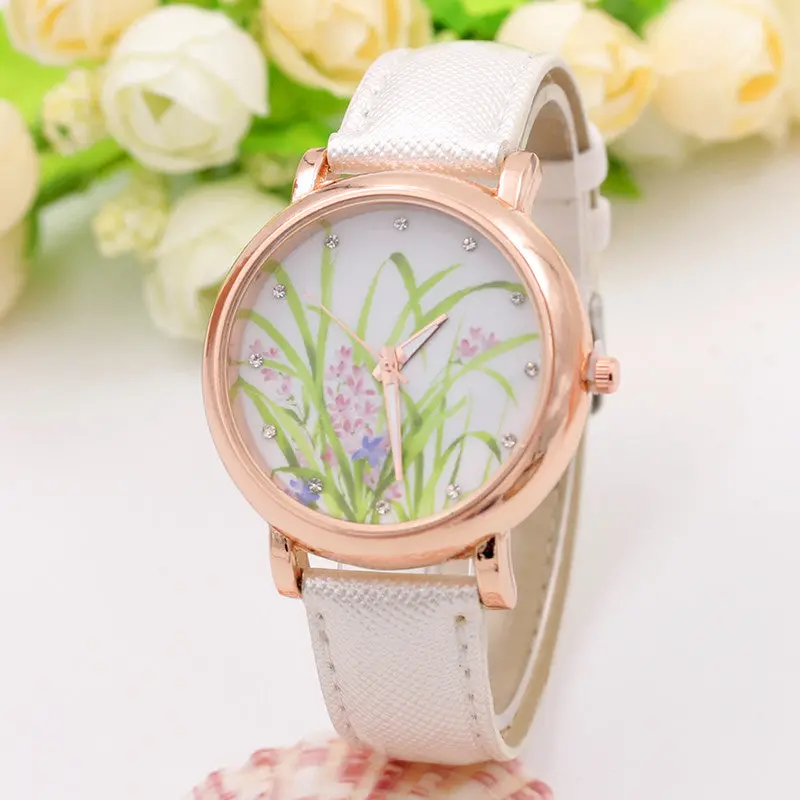 Meadow Shoes Pattern Leather Band Analog Quartz Women Watches Wristwatch Montre Feida 7