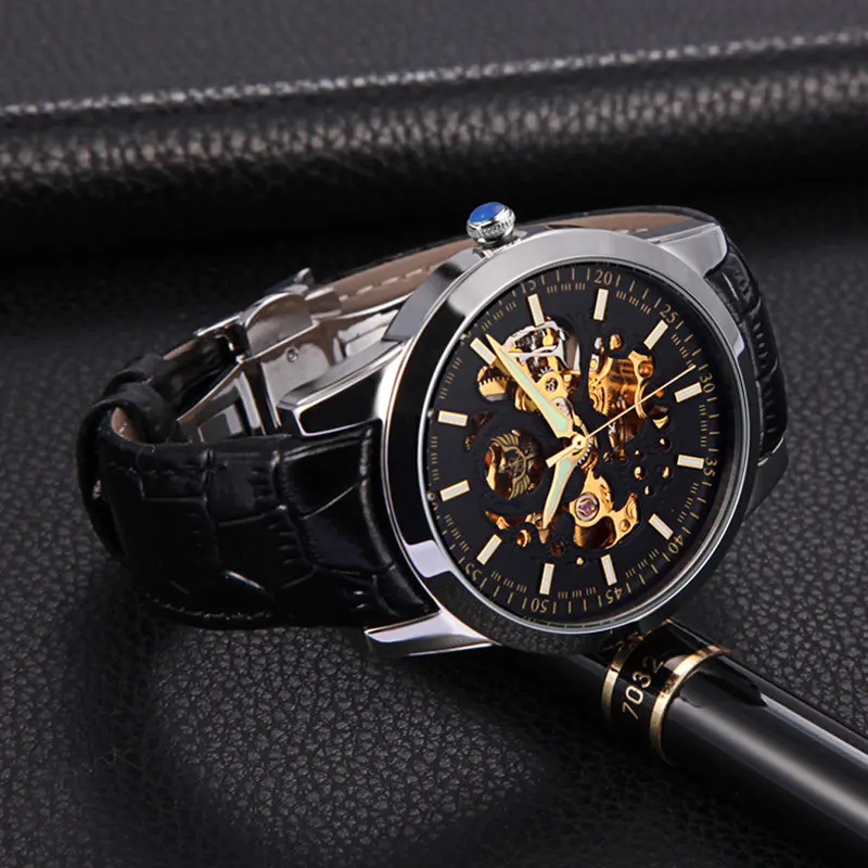 Mechanical Wrist Watch Men Luxury Watch Business Leather Band Mechanical Watch Luxury Relogio Masculino 1