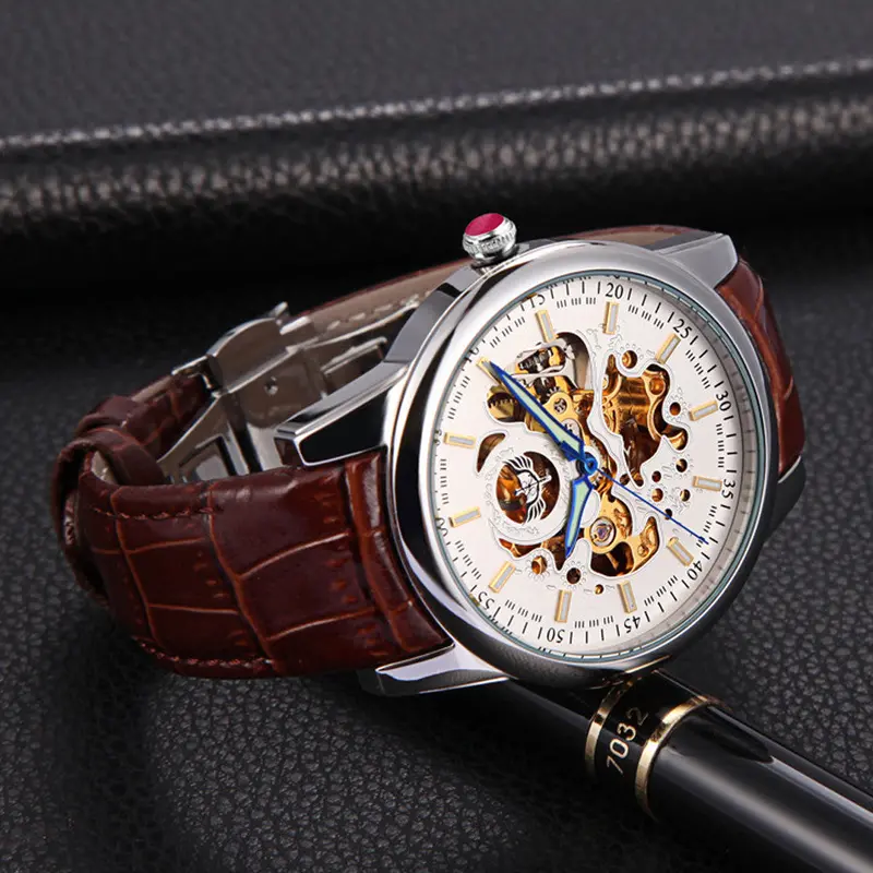 Mechanical Wrist Watch Men Luxury Watch Business Leather Band Mechanical Watch Luxury Relogio Masculino 2