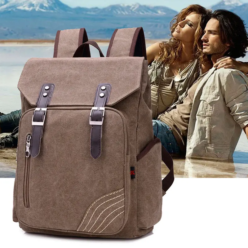 Men Backpack Large Capacity Zipper Solid Color Men's Travel Bags Canvas Bag Mochila Bolsa School Bags 3