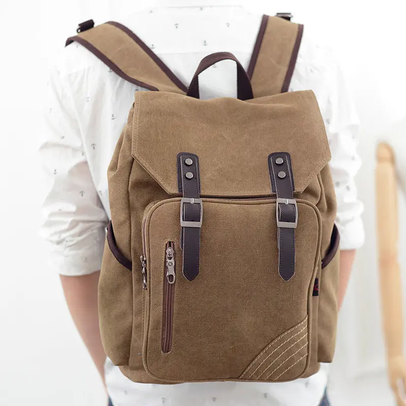 Men Backpack Large Capacity Zipper Solid Color Men's Travel Bags Canvas Bag Mochila Bolsa School Bags 4
