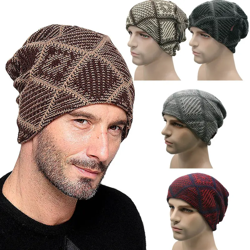 Men Beanie Very Comfortable Stretch Fabrichat Slouchy Baggy Knit Cap 1