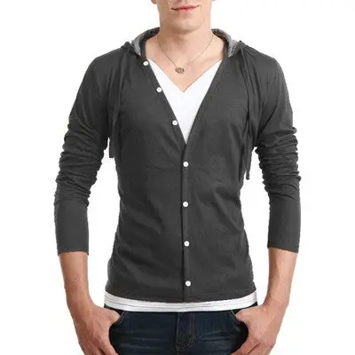 Men Button Design Front Long Sleeve Camiseta Plus Size Xxl Men Casual Tshirt Slim T Shirt Tees / Tops 5