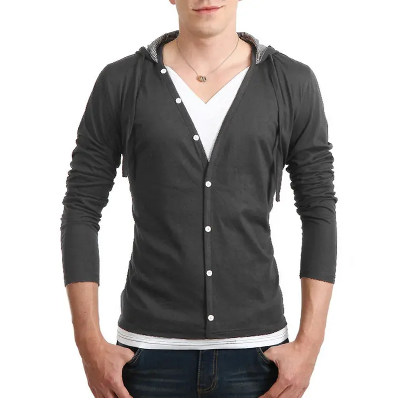 Men Button Design Front Long Sleeve Camiseta Plus Size Xxl Men Casual Tshirt Slim T Shirt Tees / Tops 5