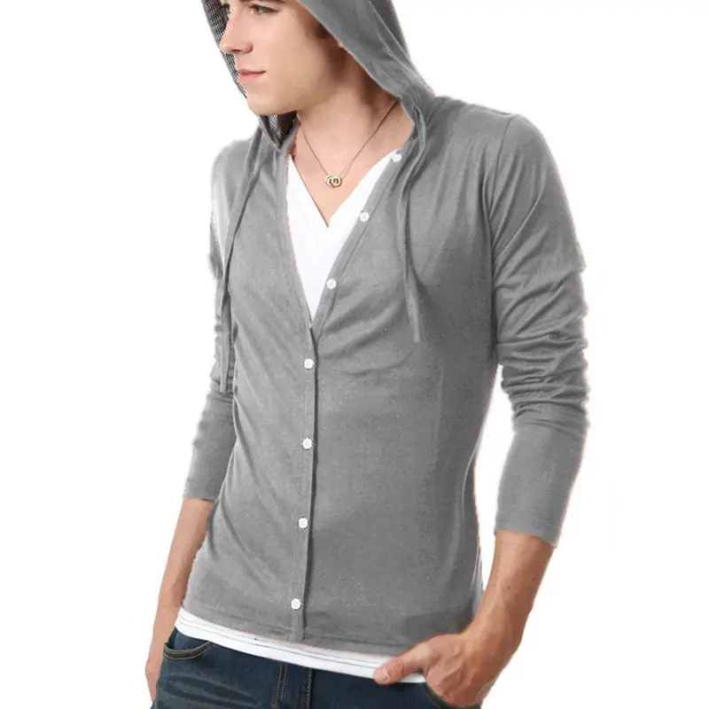 Men Button Design Front Long Sleeve Camiseta Plus Size Xxl Men Casual Tshirt Slim T Shirt Tees / Tops 7