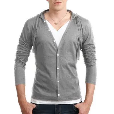 Men Button Design Front Long Sleeve Camiseta Plus Size Xxl Men Casual Tshirt Slim T Shirt Tees / Tops 9