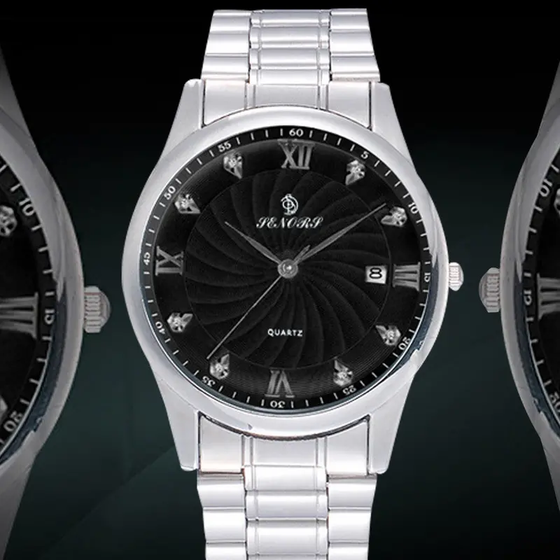 Men Crystal Rhinestore Watch Stainless Steel Band Quartz Wrist Watch Feida 2