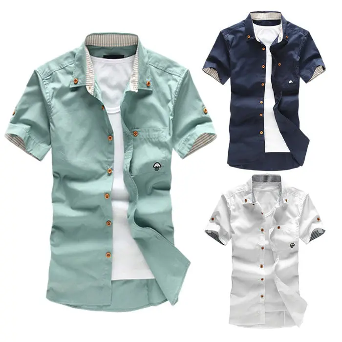 Men Shirt Casual Small Mushroom Embroidery Men Shirts 1