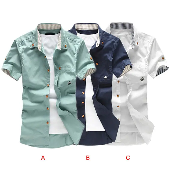 Men Shirt Casual Small Mushroom Embroidery Men Shirts 2