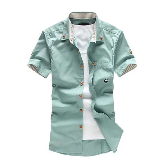 Men Shirt Casual Small Mushroom Embroidery Men Shirts 3
