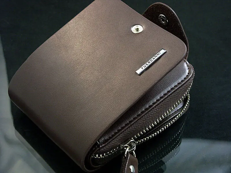 Men Short Wallets Coffee Bifold Wallet Mens Leather Card Holder Coins With Zipper Wallet Purses Pockets Gifts 2