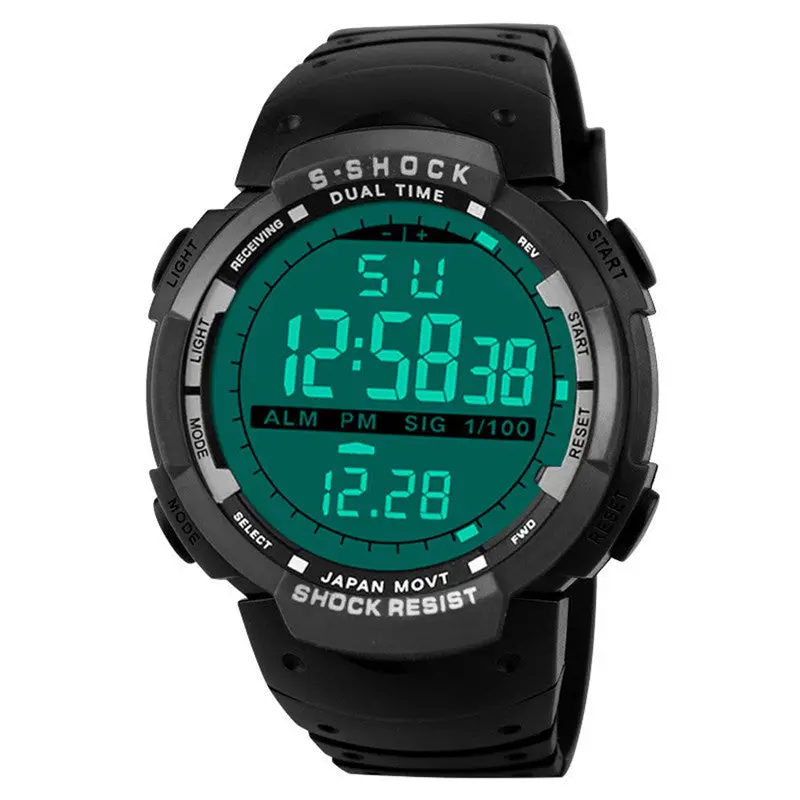 Men Sport Watch Led Digital Date Military Sport Rubber Quartz Watch Alarm Waterproof Wristwatches Feida 1