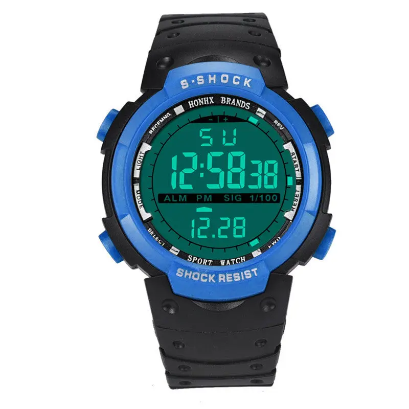 Men Sport Watch Led Digital Date Military Sport Rubber Quartz Watch Alarm Waterproof Wristwatches Feida 2