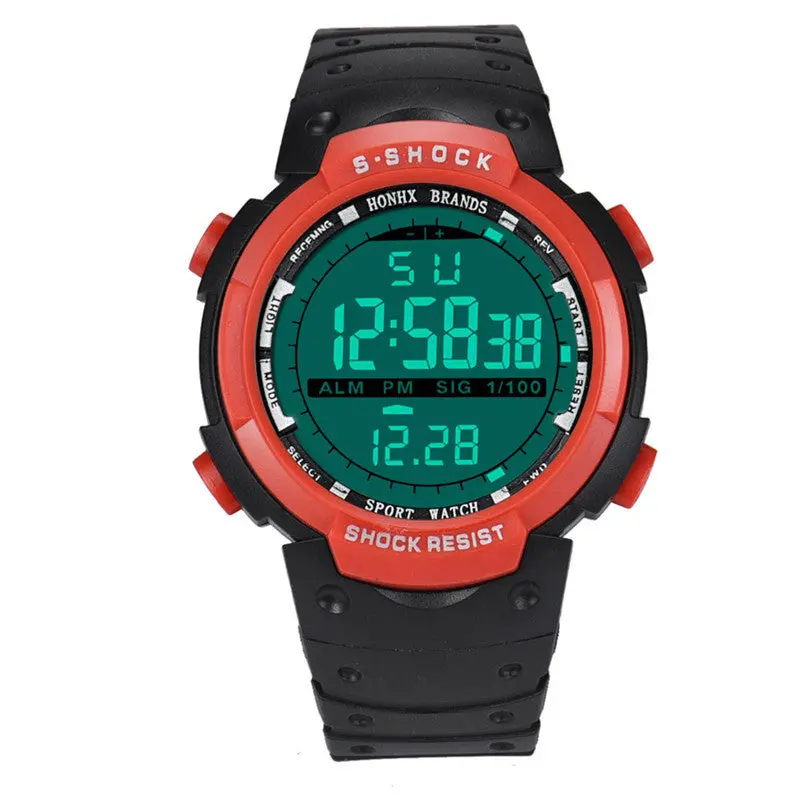 Men Sport Watch Led Digital Date Military Sport Rubber Quartz Watch Alarm Waterproof Wristwatches Feida 5