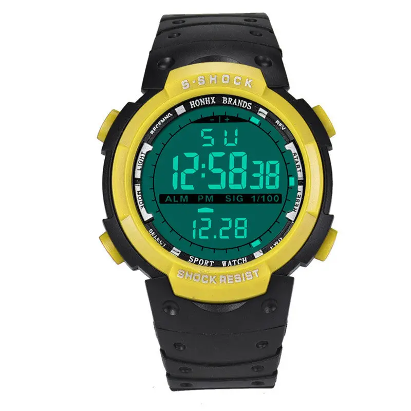 Men Sport Watch Led Digital Date Military Sport Rubber Quartz Watch Alarm Waterproof Wristwatches Feida 6