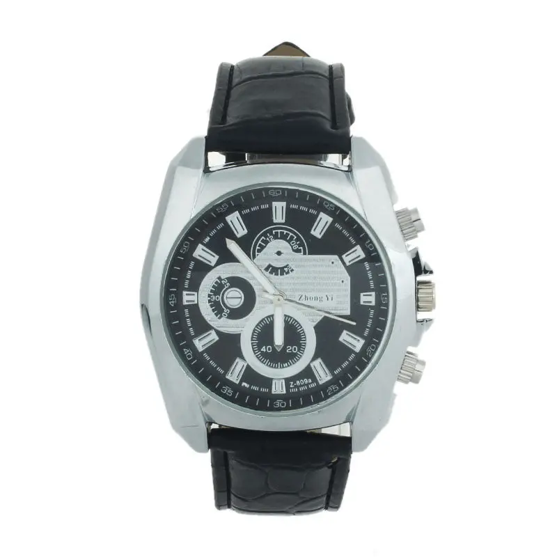 Men Stainless Steel Case Watch Luxury Faux Leather Watches Business Formal Quartz Military Wristwatch 1