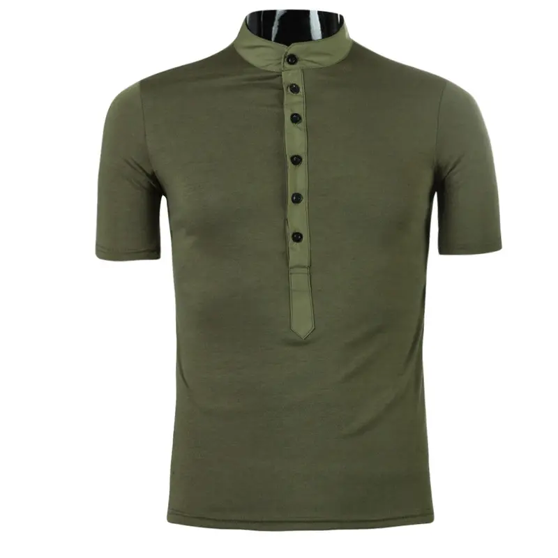 Men Style Solid Color Stand Collar Short Sleeve T-Shirt Classic Slim Fit Tee T-Shirt Mens Tops M-2Xl1stl 1