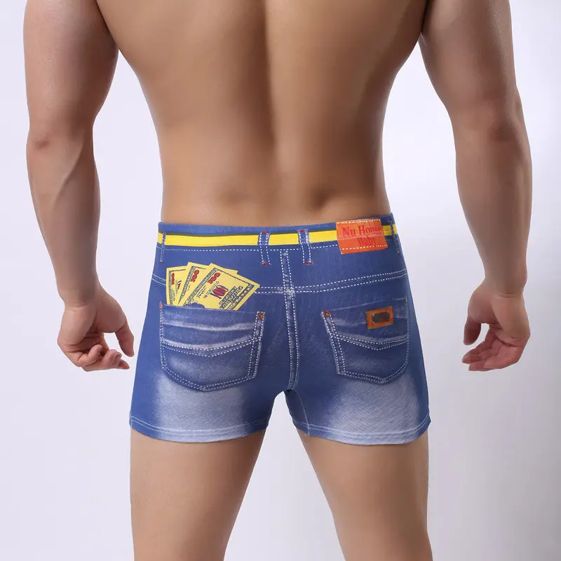 Men Underwear Handmade Bandhnu Cowboy Theme Cotton Boxer Shorts Printed Denim Boxers Underwear 3