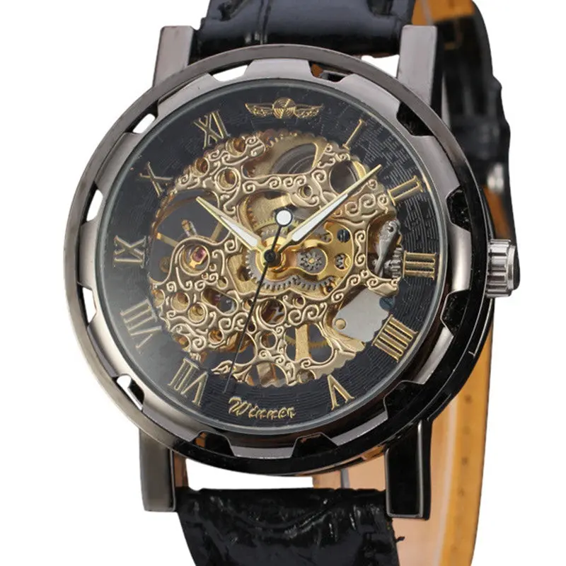 Men Watch Top Luxury Classic Pu Leather Dial Skeleton Mechanical Military Army Relogio Masculino Watch 2