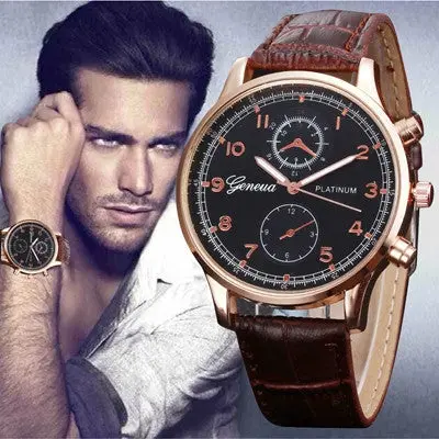 Men Watch Top Luxury Retro Design Pu Leather Band Geneva Analog Quartz Watch Relogio Masculino 2