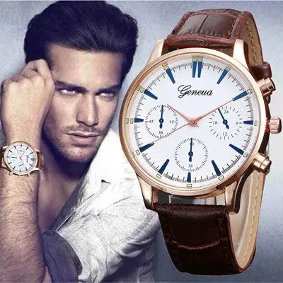 Men Watches Geneva Top Luxury Retro Design Pu Leather Band Clock Analog Quartz Watch Relogio Masculino 1