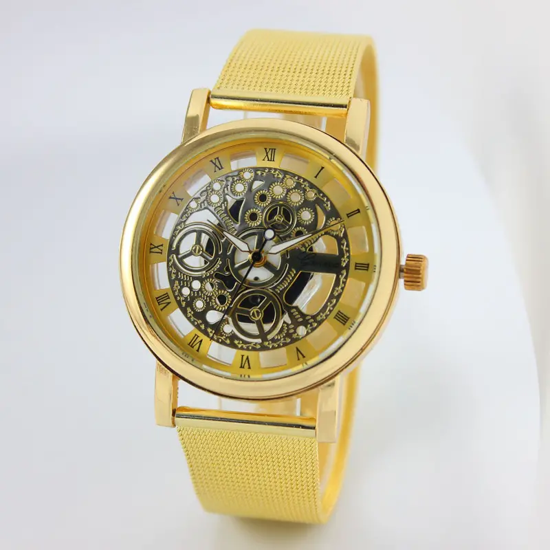 Men Watches Hollow Out Top Luxury Military Army Stainless Steel Mesh Band Gold Silver Relogio Masculino 1