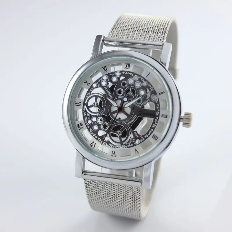 Men Watches Hollow Out Top Luxury Military Army Stainless Steel Mesh Band Gold Silver Relogio Masculino 2