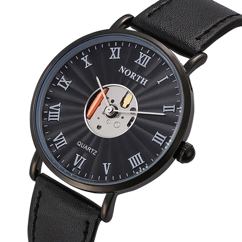 Men Watches Popular North Leather Waterproof Hollow Analog Quartz Watch Men Relogio Masculino Feida 1