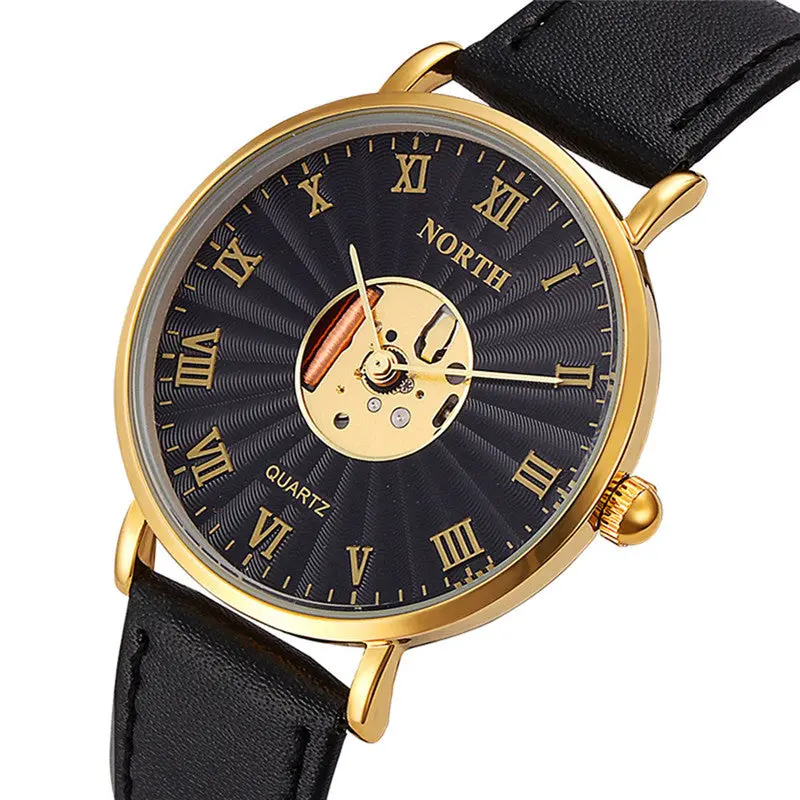 Men Watches Popular North Leather Waterproof Hollow Analog Quartz Watch Men Relogio Masculino Feida 2