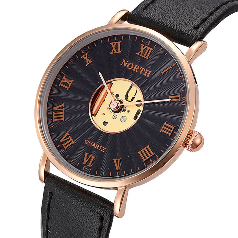 Men Watches Popular North Leather Waterproof Hollow Analog Quartz Watch Men Relogio Masculino Feida 3