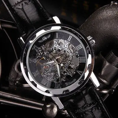 Men Watches Top Luxury Military Army Classic Black Leather Skeleton Mechanical Watch Relogio Masculino 1
