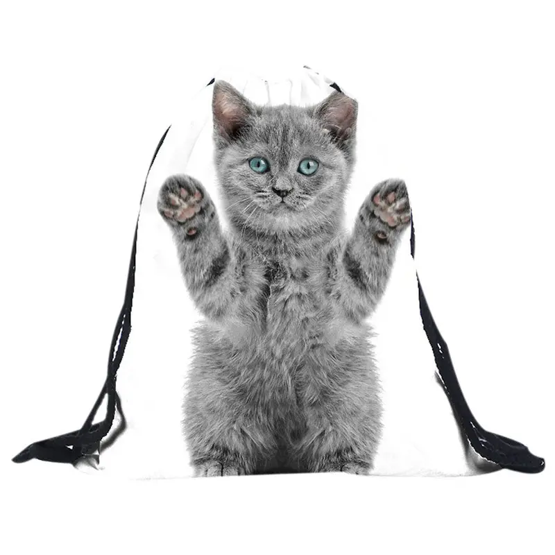 Men Women Backpack 3D Printing Polyester Cat Backpack For Girls Drawstring Backpacks Mochila 1