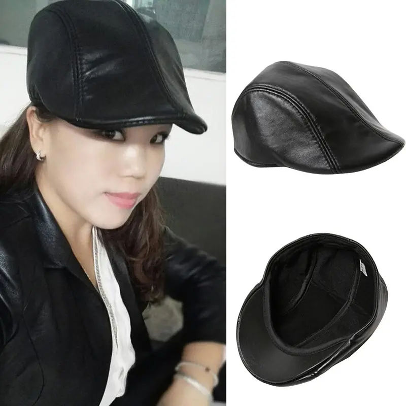 Men Women New Fashion Flat Cap Visor Cap Beret Flat Leather Cap 1
