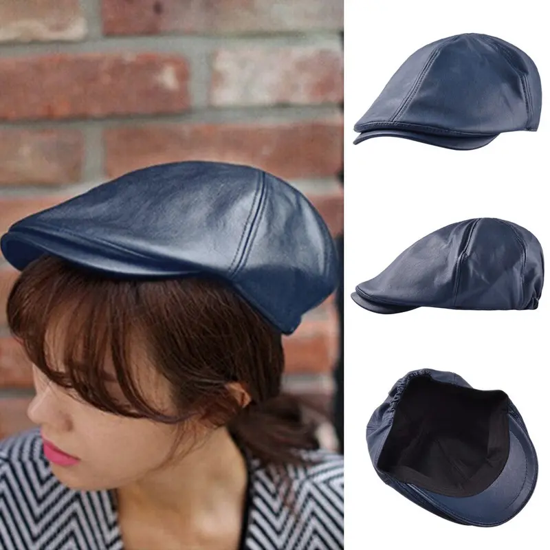 Men Women New Fashion Flat Cap Visor Cap Beret Flat Leather Cap 2