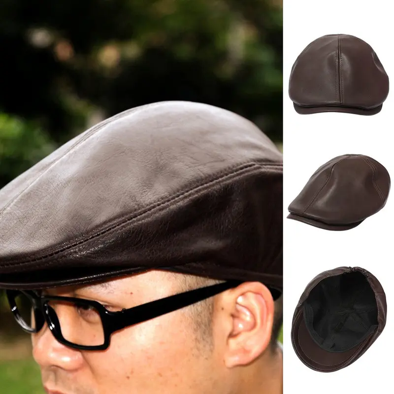 Men Women New Fashion Flat Cap Visor Cap Beret Flat Leather Cap 3